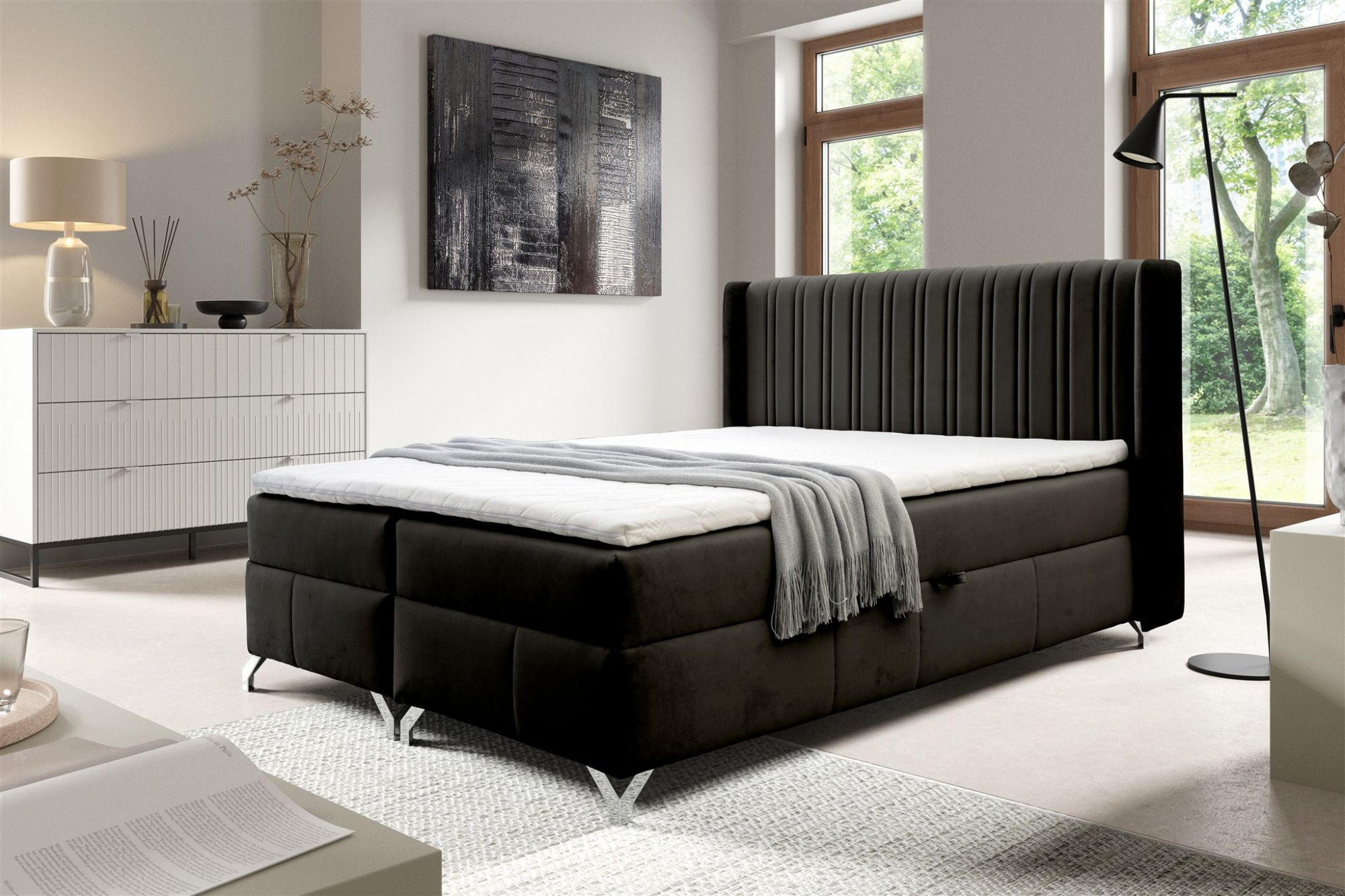 BOXBETT Damien - Schwarz, Holzwerkstoff/Textil (120/200cm) - Fun Möbel
