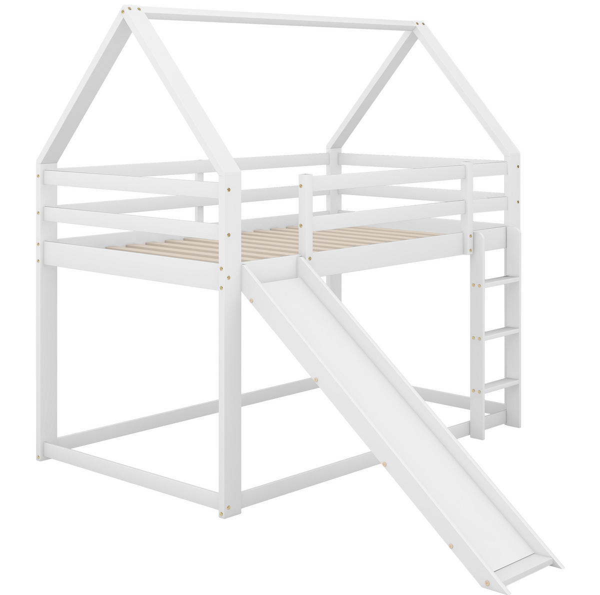 ETAGENBETT Hausform mit Rutsche und Leiter, Weiß, 90/200 cm - Weiß, Holz (90/200cm) - MIVRAY