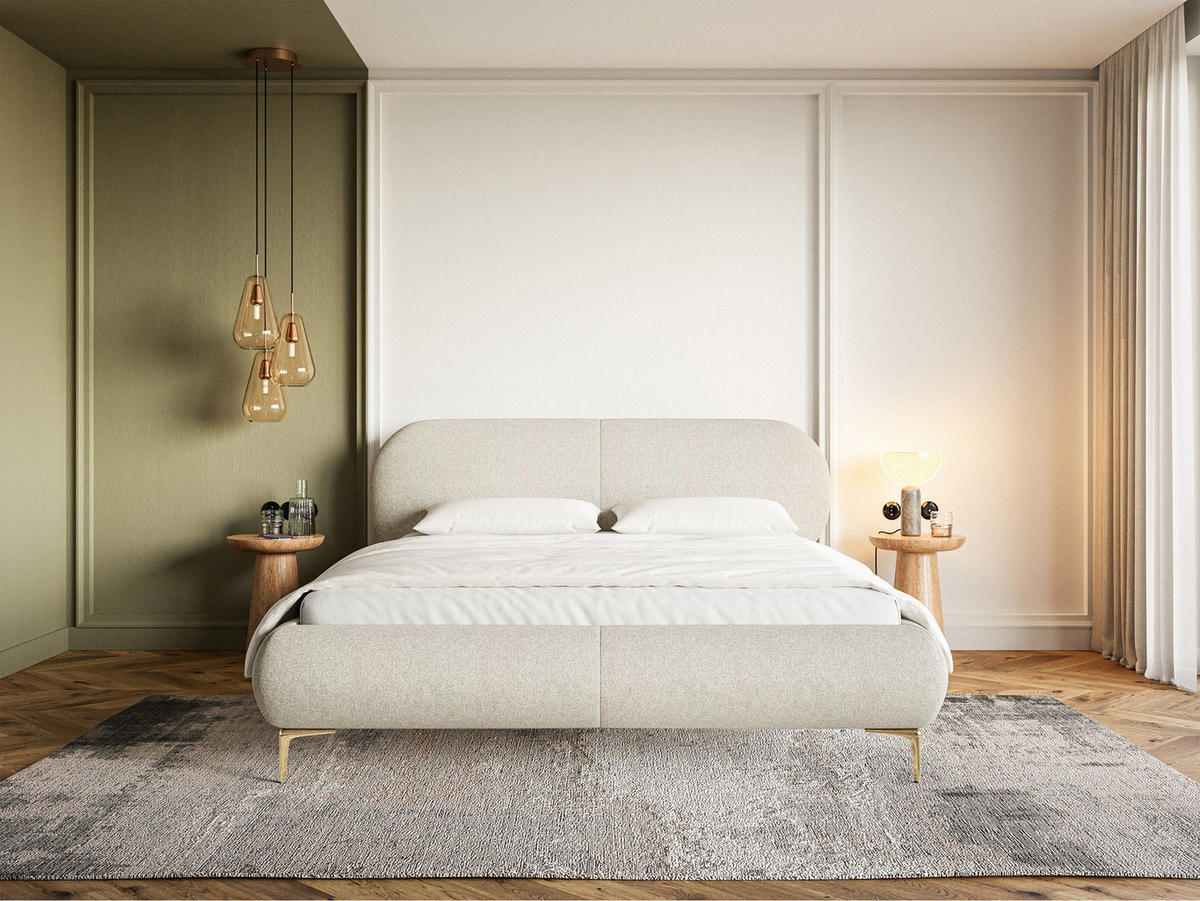 POLSTERBETT Ovalle Cremeweiß mit goldenen Metallbeinen 140 cm - Goldfarben/Creme, Textil/Metall (140/200cm) - Selsey