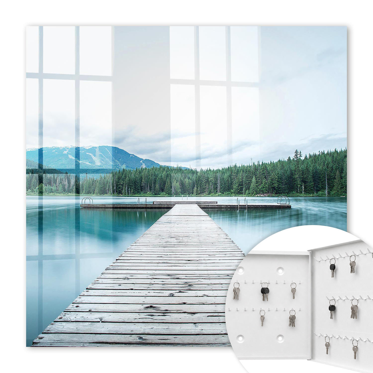 SCHLÜSSELBOX Weiß 30x30 cm – Türöffnung nach rechts - See der Ruhe - Blau, Metall (30/30/5cm) - TULUP