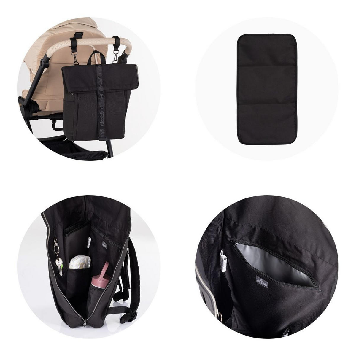WICKELTASCHE CHRBL026 schwarz kompakt faltbar, Rucksackfunktion, Wickelauflage, Thermotasche - Schwarz, Textil (14/53/41cm) - Chipolino