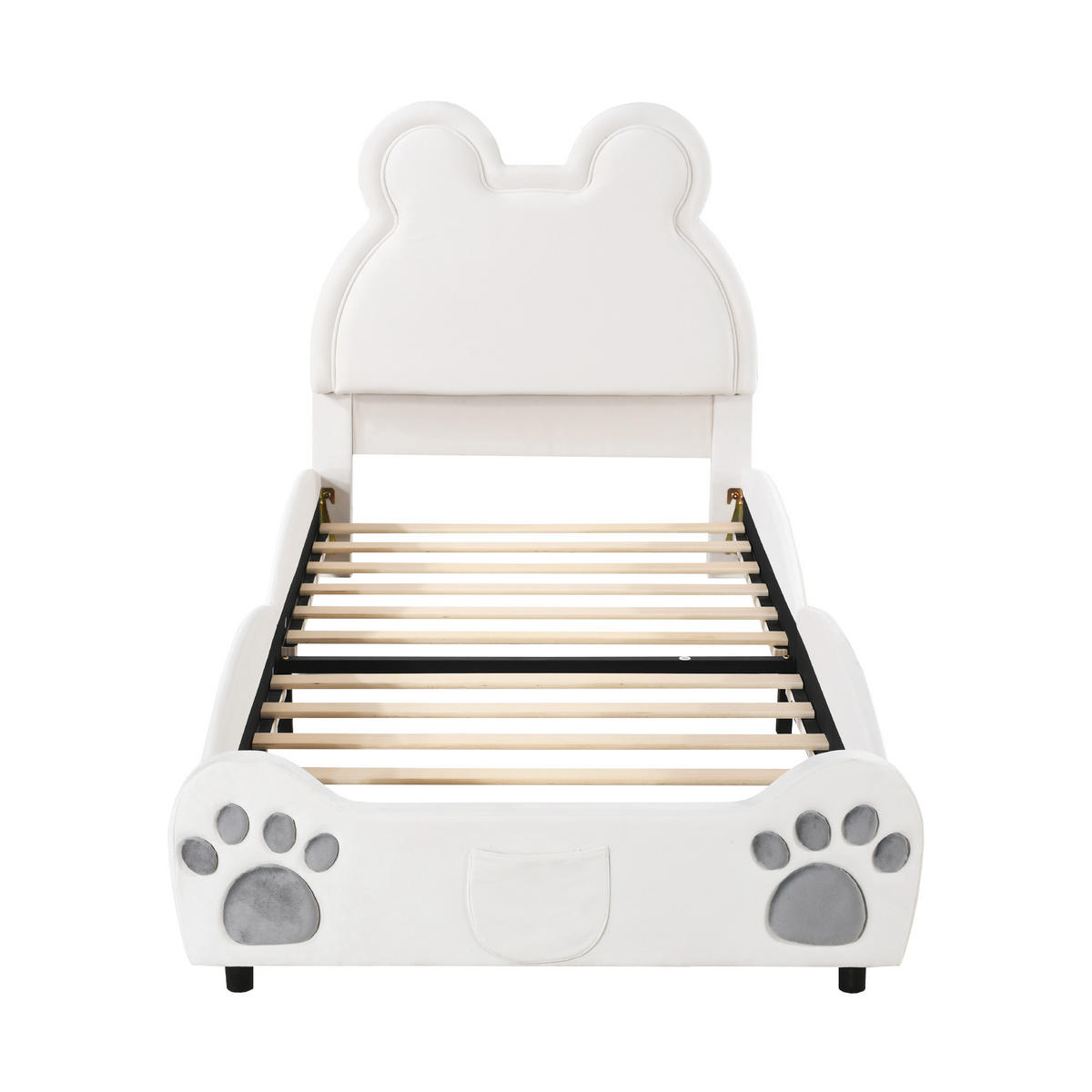 KINDERBETT Bärenform 90/200 cm weiß aus Samt - Weiß, Textil (90/200cm) - OKWISH