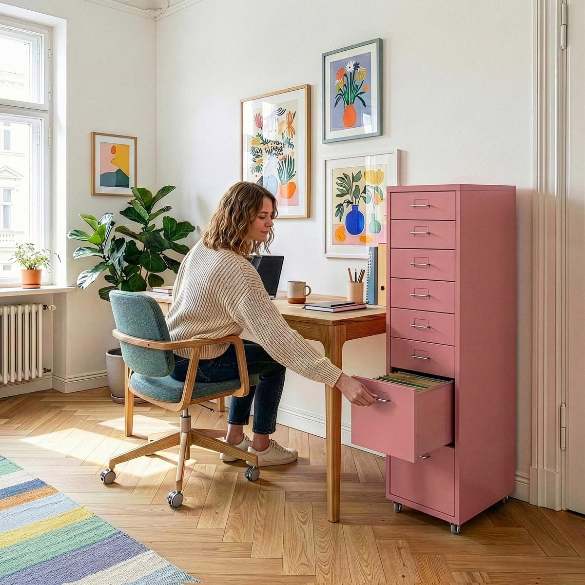 KONTEJNER NA KOLESÍCH Kökar - růžová, kov (28/109/41cm) - [en.casa]