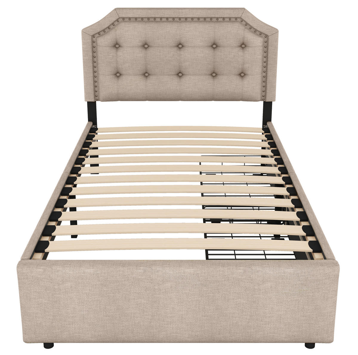 BETT mit 2 Schubladen 90x200 cm Leinen Beige - Grau, Metall (90/200cm) - Meubliv