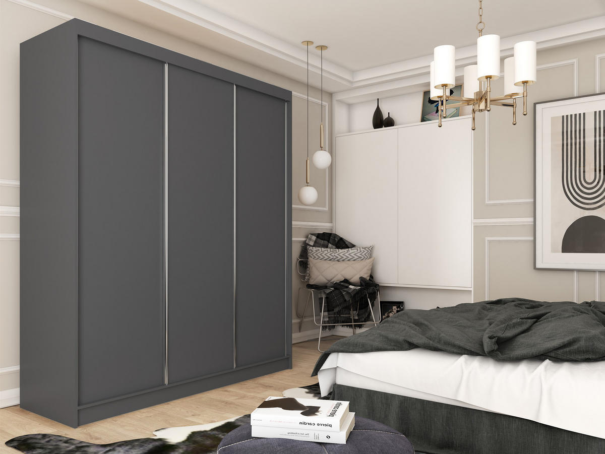 SCHWEBETÜRENSCHRANK SOFIA 180/216/61 cm 3-türig Grau - Grau, Holzwerkstoff (180/216/61cm) - MASSENO
