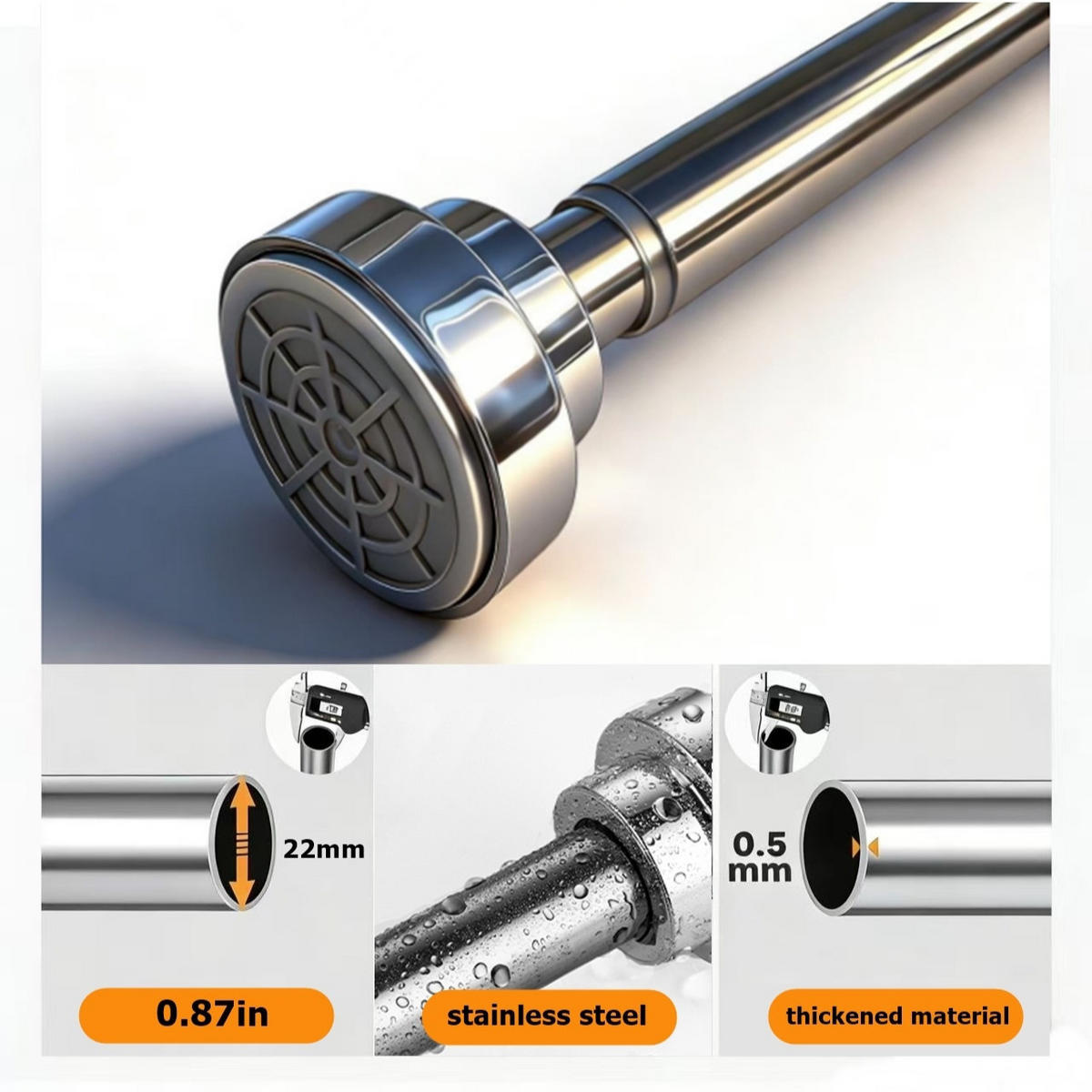 DUSCHVORHANGSTANGE – Schwarz – Verstellbar (68–165 cm) - Schwarz, Metall (44cm)