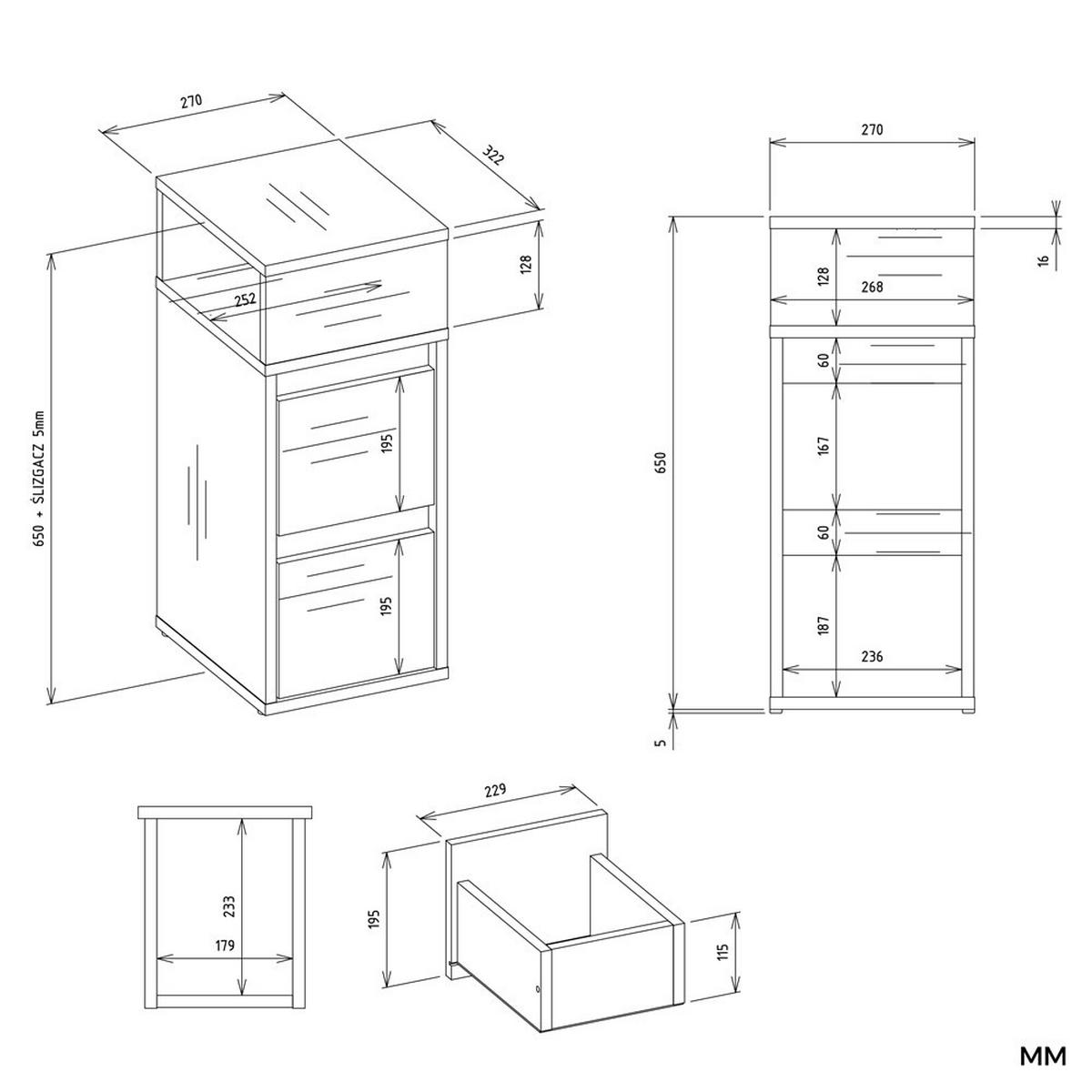 NACHTTISCH YORK mit 2 Schubladen Weiß 27 x 65 x 32 cm - Weiß, Holzwerkstoff (27/65/32cm)