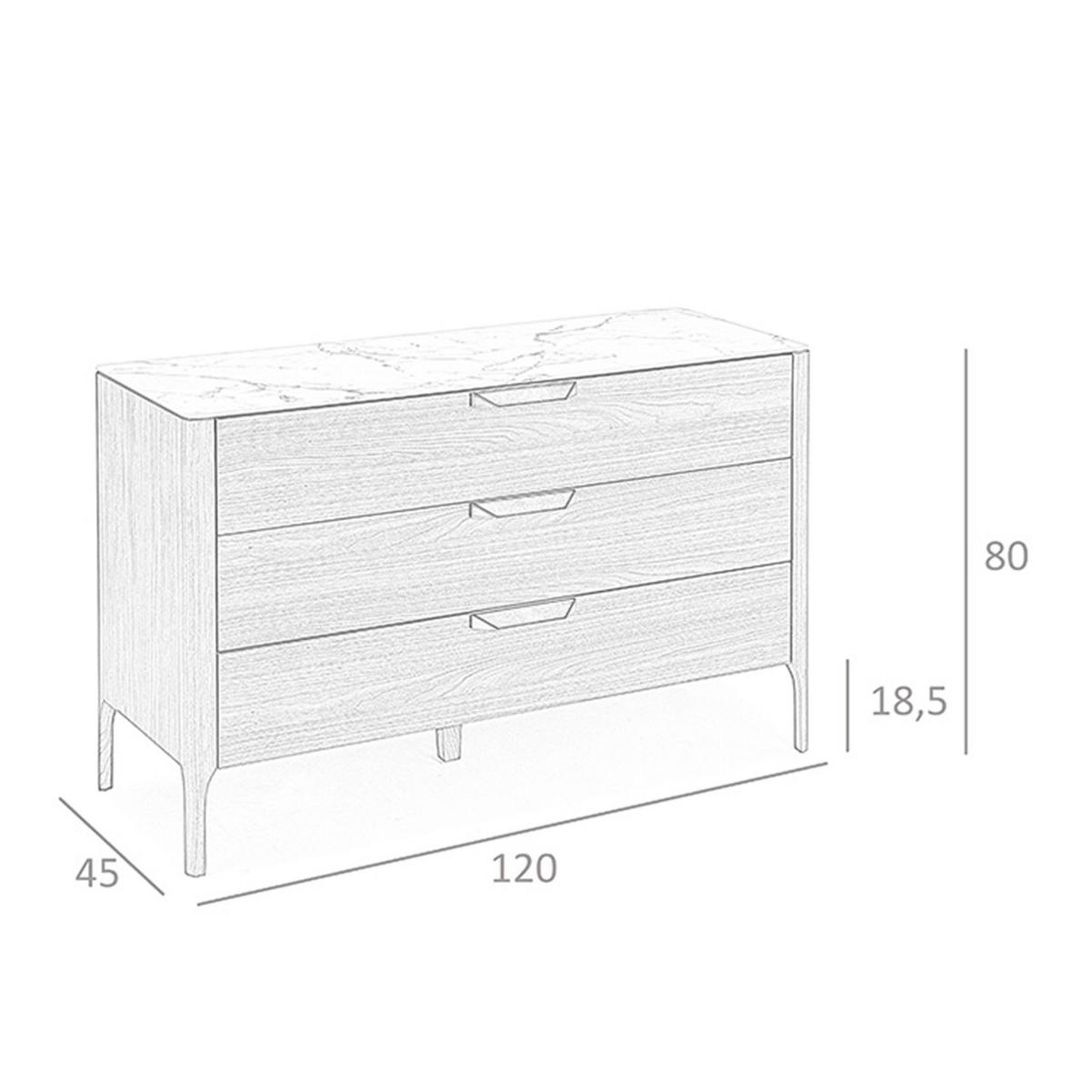 KOMMODE Kommode aus Nussbaumholz mit Glasplatte aus Marmorimitat 120/45/80 cm - Edelstahlfarben/Walnussfarben, Holz/Stein (120/80/45cm) - ANGEL CERDA