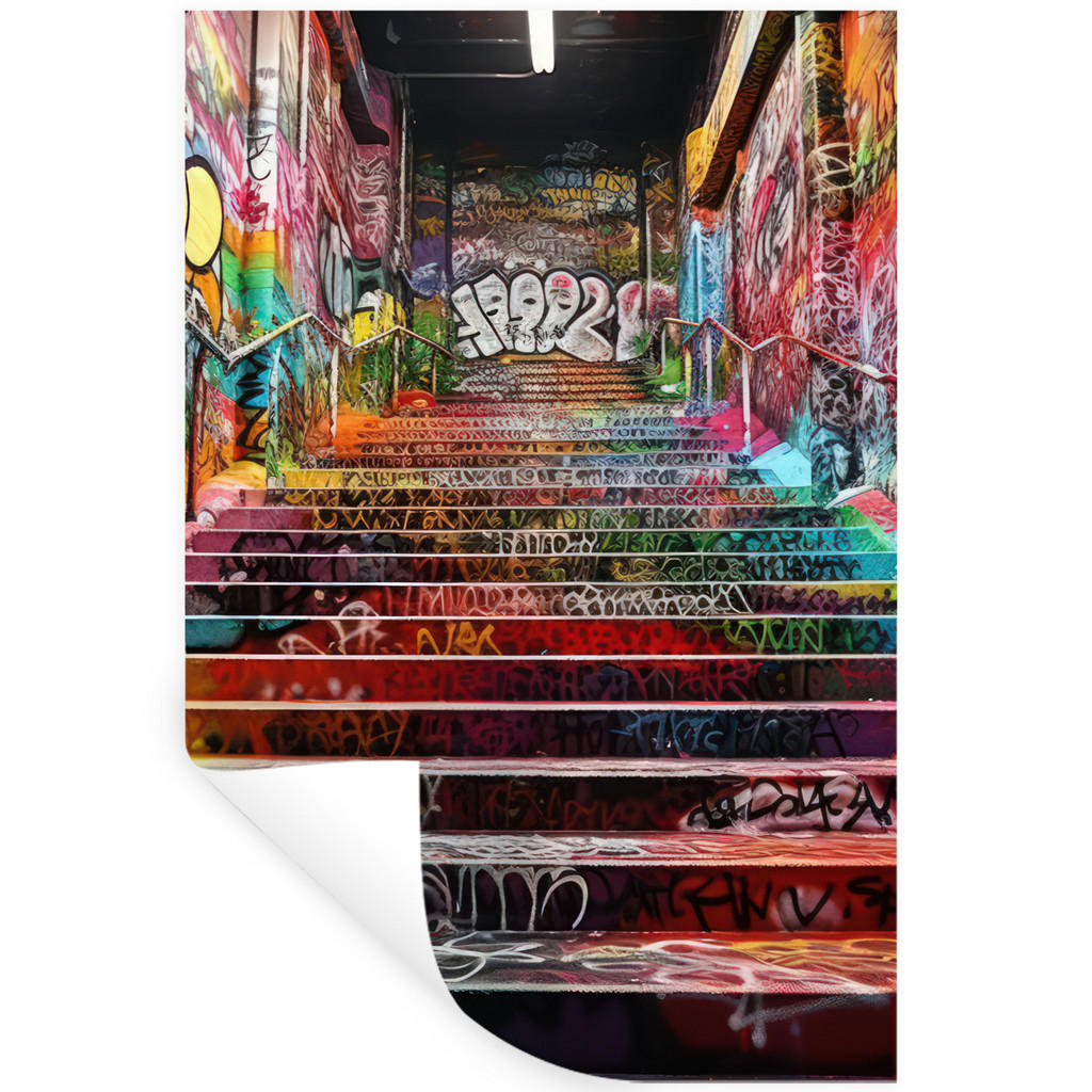 MuchoWow SAMOLEPKA NA ZEĎ Schody - Graffiti - Barvy - Umění 80x120 cm