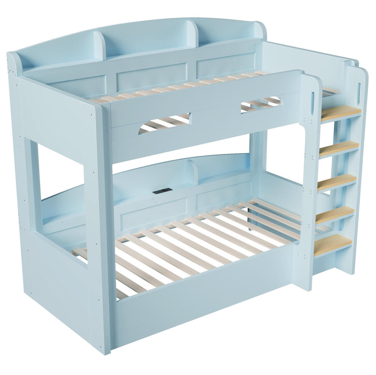 ETAGENBETT 90/200 cm Hellblau mit Ablagefächern und USB-Steckdose - Hellblau, Holz (90/200cm) - MIVRAY