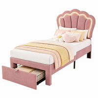 KINDERBETT 90/190 mit LED, Schublade und verstellbarem Kopfteil in Rosa - Schwarz/Rosa, Holzwerkstoff/Textil (90/190cm) - EVRYAE