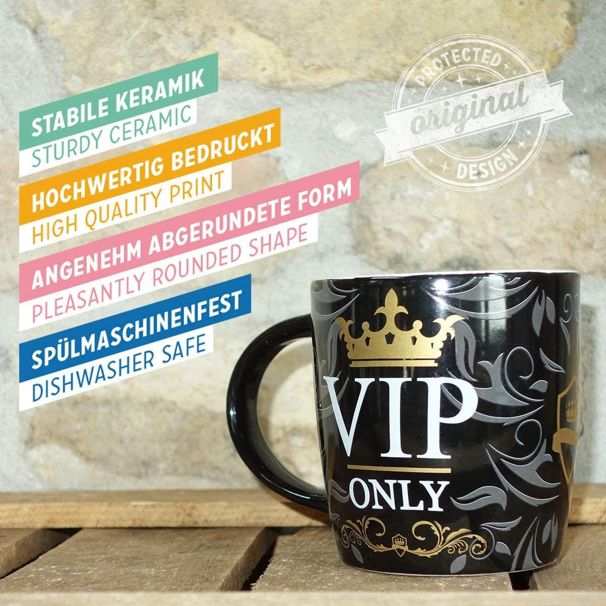 KAFFEETASSE 330 ml Achtung VIP Only - Multicolor, Keramik (0.33L) - Nostalgic-Art