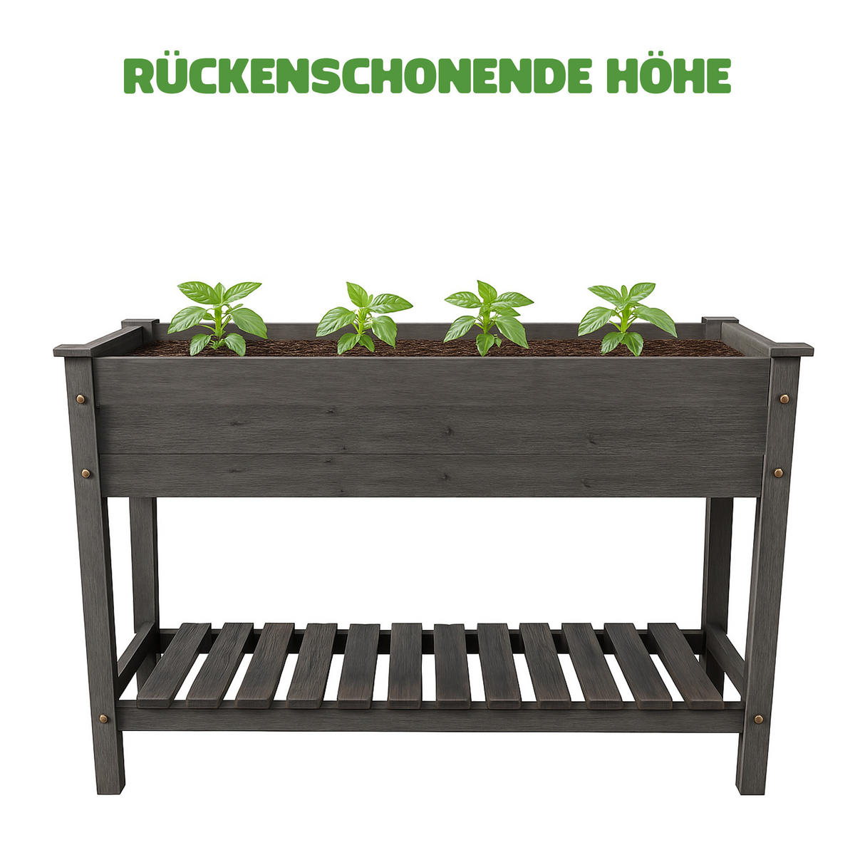 HOCHBEET Blumenbeet 85cm x 45cm x 81cm Pflanzkasten aus Holz mit Schutzvlies und Ablageboden - Grau, Naturmaterialien (85/81/45cm) - Bestlivings
