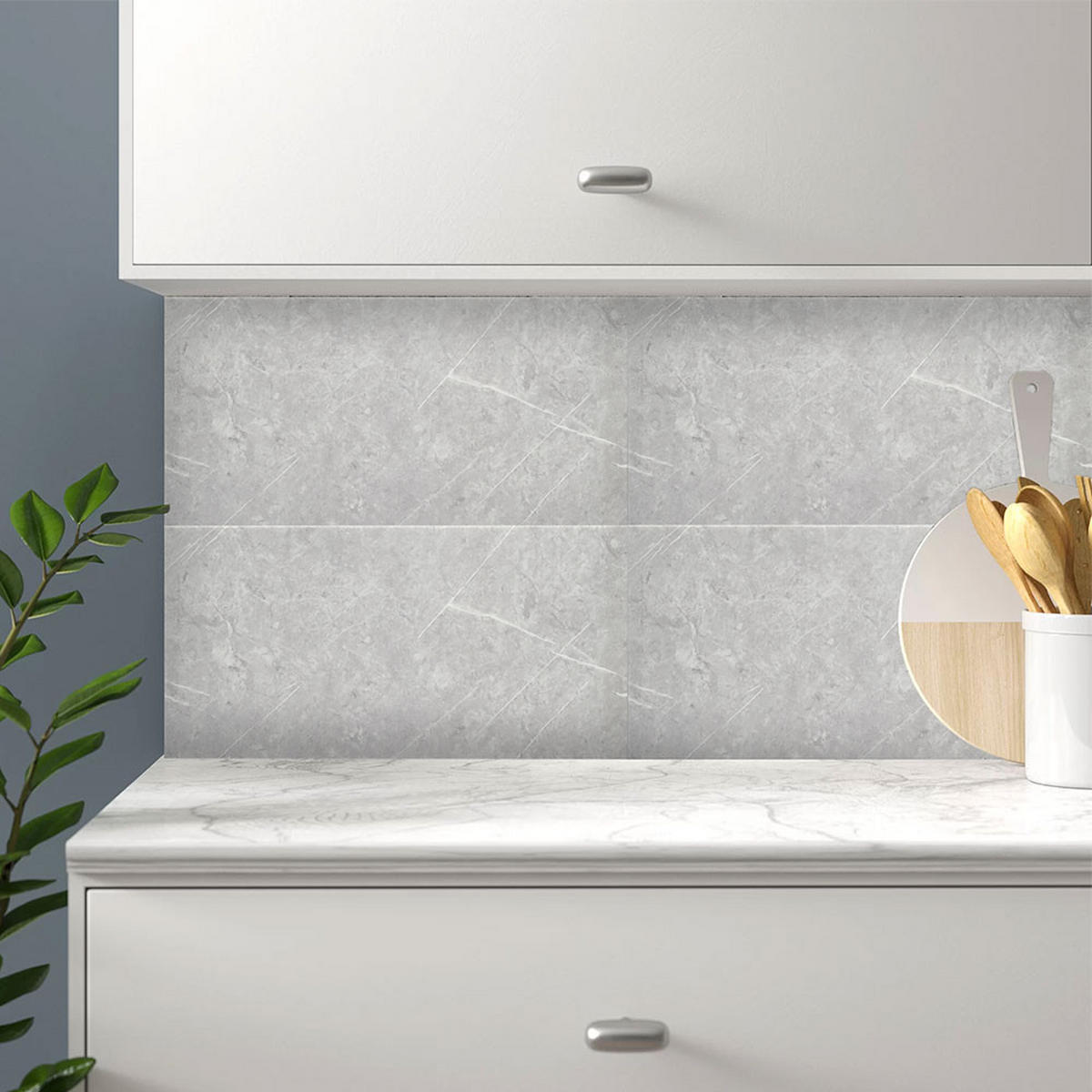 WANDPANEELE 1.8m²/10-TLG. Wasserdicht Selbstklebend Marmormuster Hellgrau - Hellgrau, Kunststoff (30/60/0.2cm) - Livingandhome