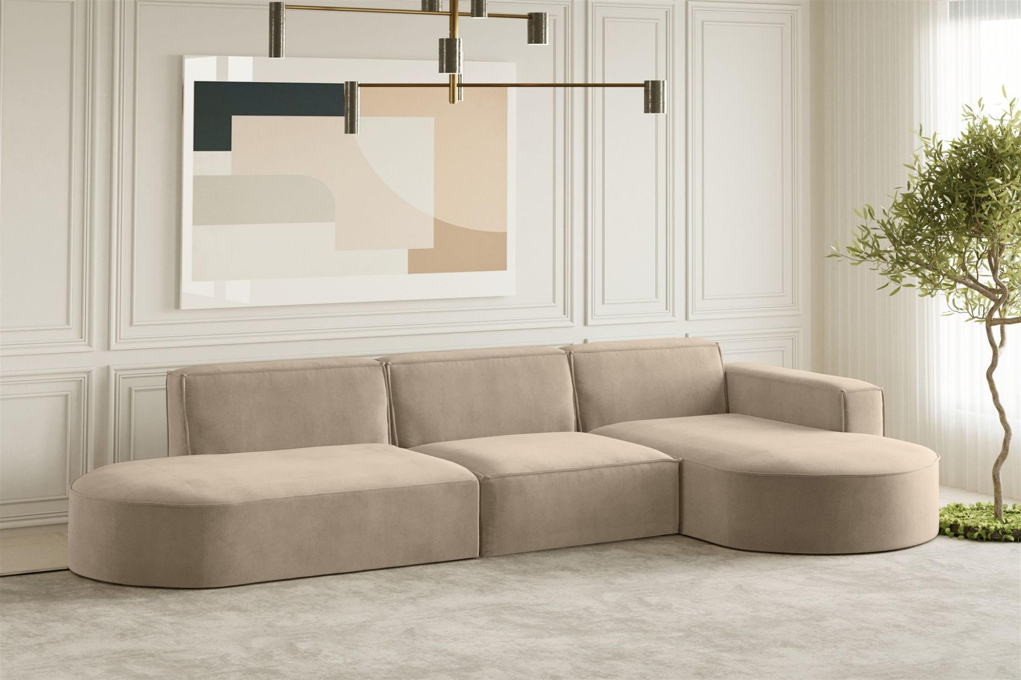 ECKSOFA Palma In Noel - Beige, Holzwerkstoff/Textil (296/165cm) - Fun Möbel
