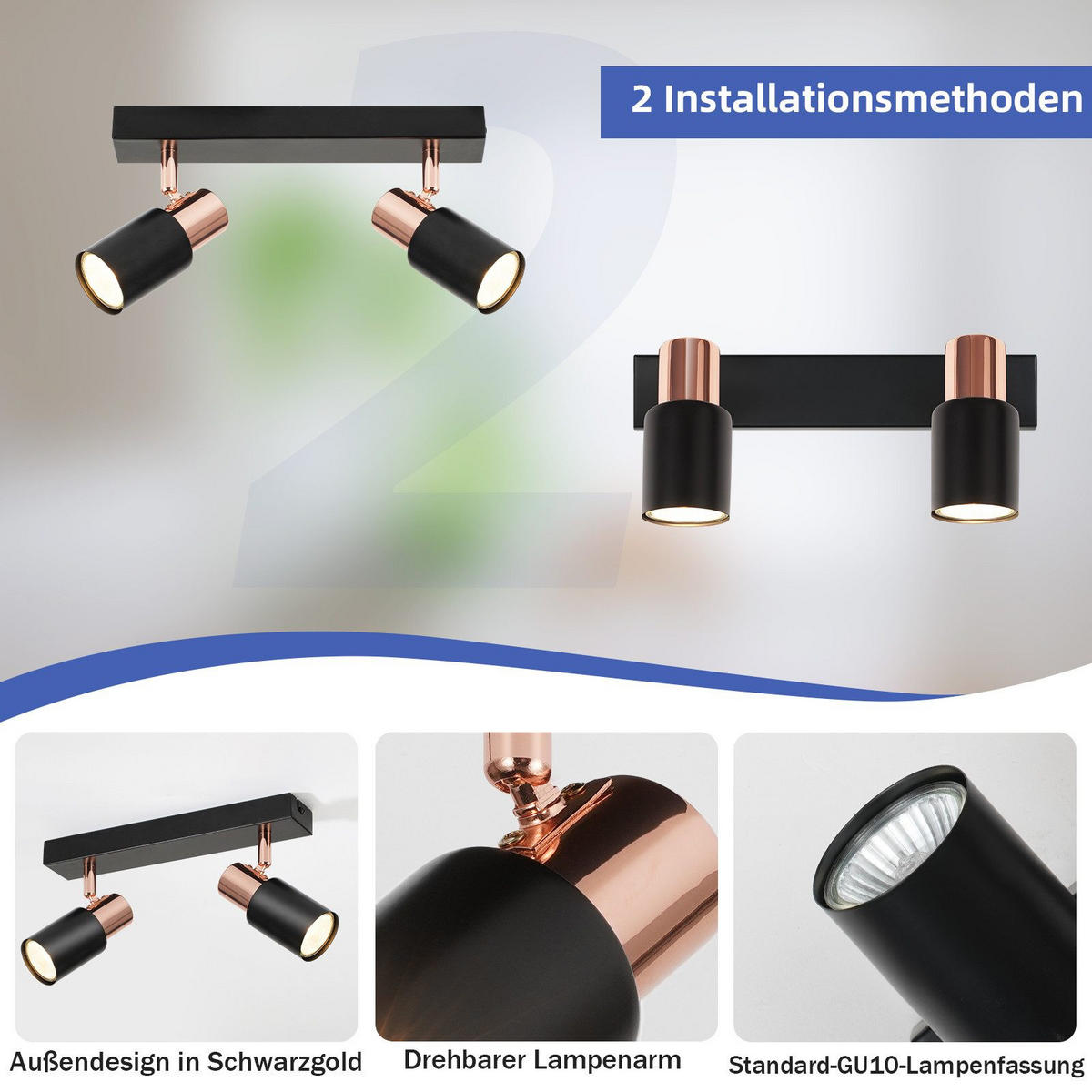 STRAHLER Albstadt 2-flammig 28/5.5/15.5 cm - Schwarz, Metall (28/5.5/15.5cm) - Nettlife