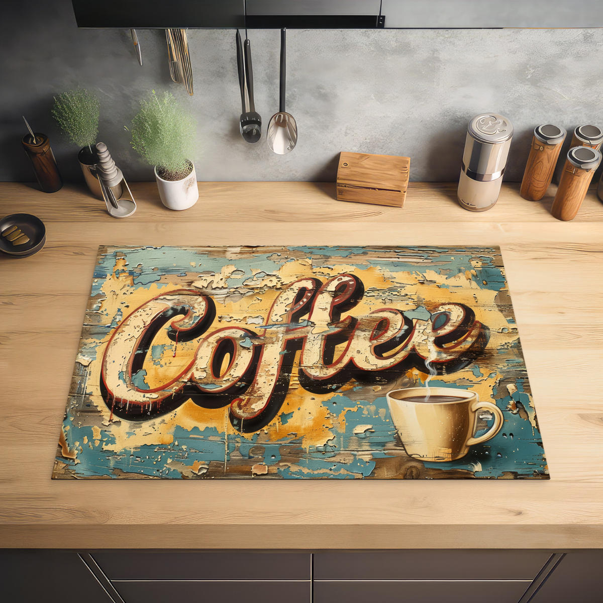 HERDABDECKPLATTE Kaffee - Vintage - Braun - Tasse 77x51 cm - Teakfarben, Kunststoff (77/0.2/51cm) - MuchoWow