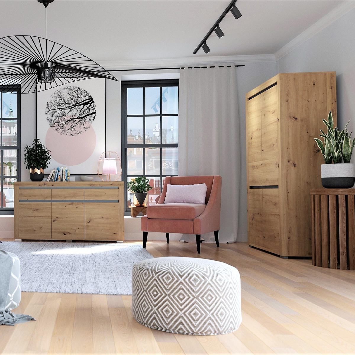 SCHRANK 2 Türen Kasla Holz und Anthrazitgrau - Grau, Holzwerkstoff (106/195/56cm) - Petits-meubles