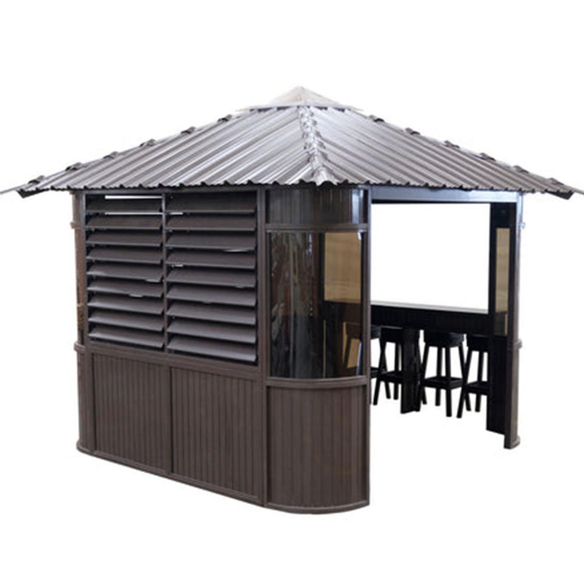 WHIRLPOOL PAVILLION SET Fraser Pavillion inkl. Bar & 4 Bar Hockern - Braun, Kunststoff (305/295/305cm) - Canadian Spa Company