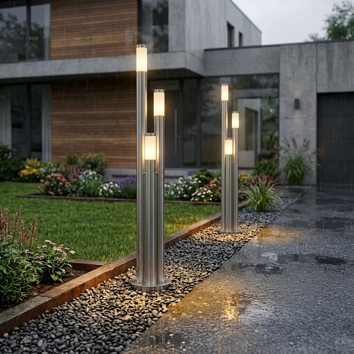 LED STEHLAMPE BOSTON Edelstahl Silber - Silberfarben, Metall (28/28/170cm)