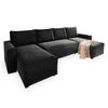 WOHNLANDSCHAFT DENI Schwarz Velours-Stoff mit Schlaffunktion - Schwarz, Holz (295/85/140cm) - MASSENO
