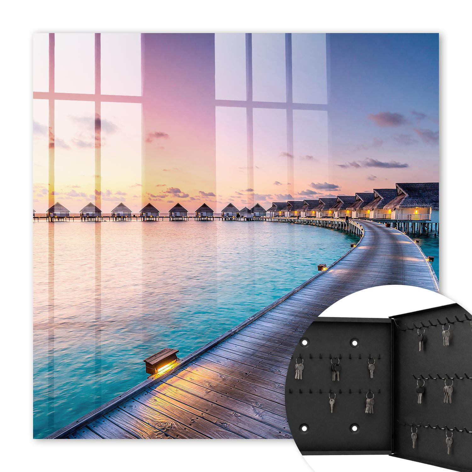 SCHLÜSSELBOX Schwarz 30x30 cm- Türöffnung nach rechts - Friedlicher Sonnenuntergang - Blau, Metall (30/30/5cm) - TULUP