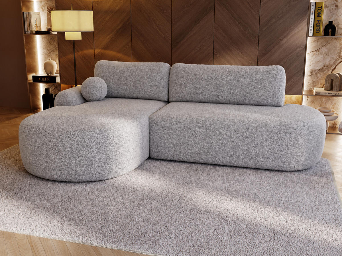 ECKSOFA Aurio O Bouclé-Stoff Grau Links - Grau, Holz/Textil (271/177cm) - Graingold