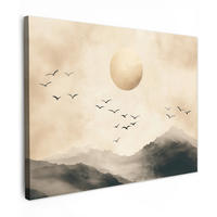 LEINWANDBILD Landschaft - Japandi - Vogel Wandbilder 80x60 cm - Beige, Textil (80/60cm) - MuchoWow