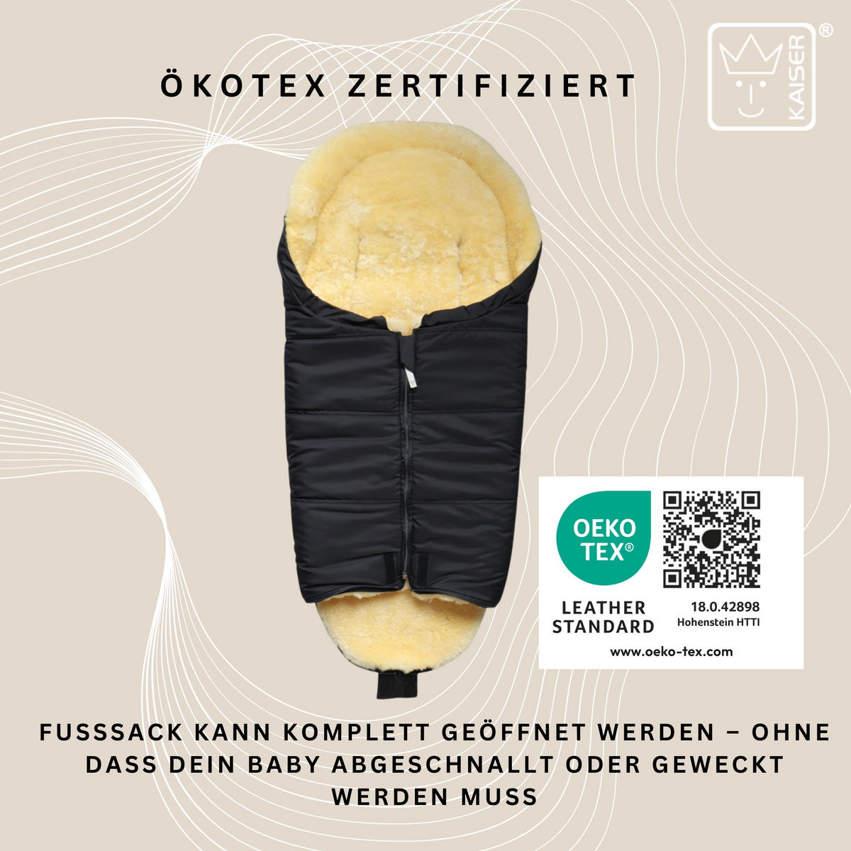 LAMMFELL-BABYSCHALENFUSSSACK Naadja, black - Schwarz, Fell (39/10/80cm) - Kaiserbaby
