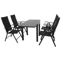 GARTEN-GARNITUR Ashford - 5-teilige Garten-Essgruppe (4x Klappsessel, Aluminium dunkelgrau + Textilgewebe gepolstert schwarz - Schwarz, Metall - TPFGarden