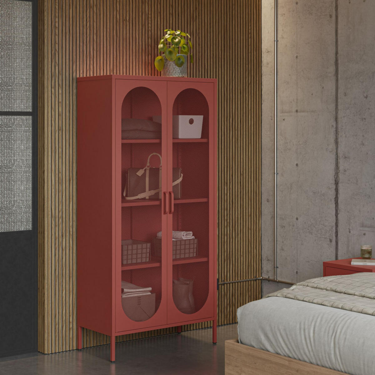METALLVITRINE mit 2 Türen, Höhe 170 cm - Zio - Terrakotta - Terra cotta, Metall (80/170/40cm) - Drawer