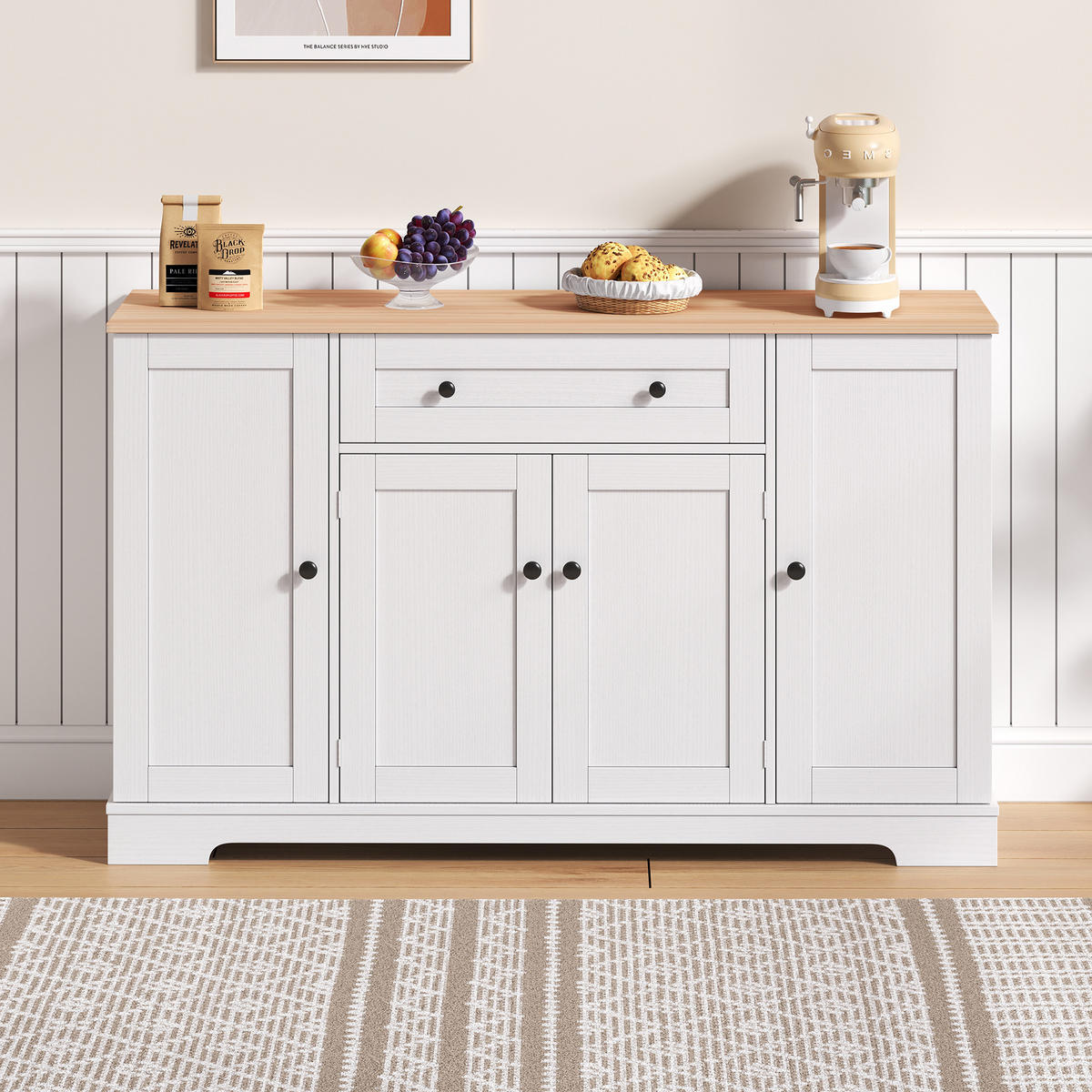 SIDEBOARD mit Schublade & Regaltüren, Natur/Weiß - Weiß, Holzwerkstoff (138/85/40cm) - Urban Meuble