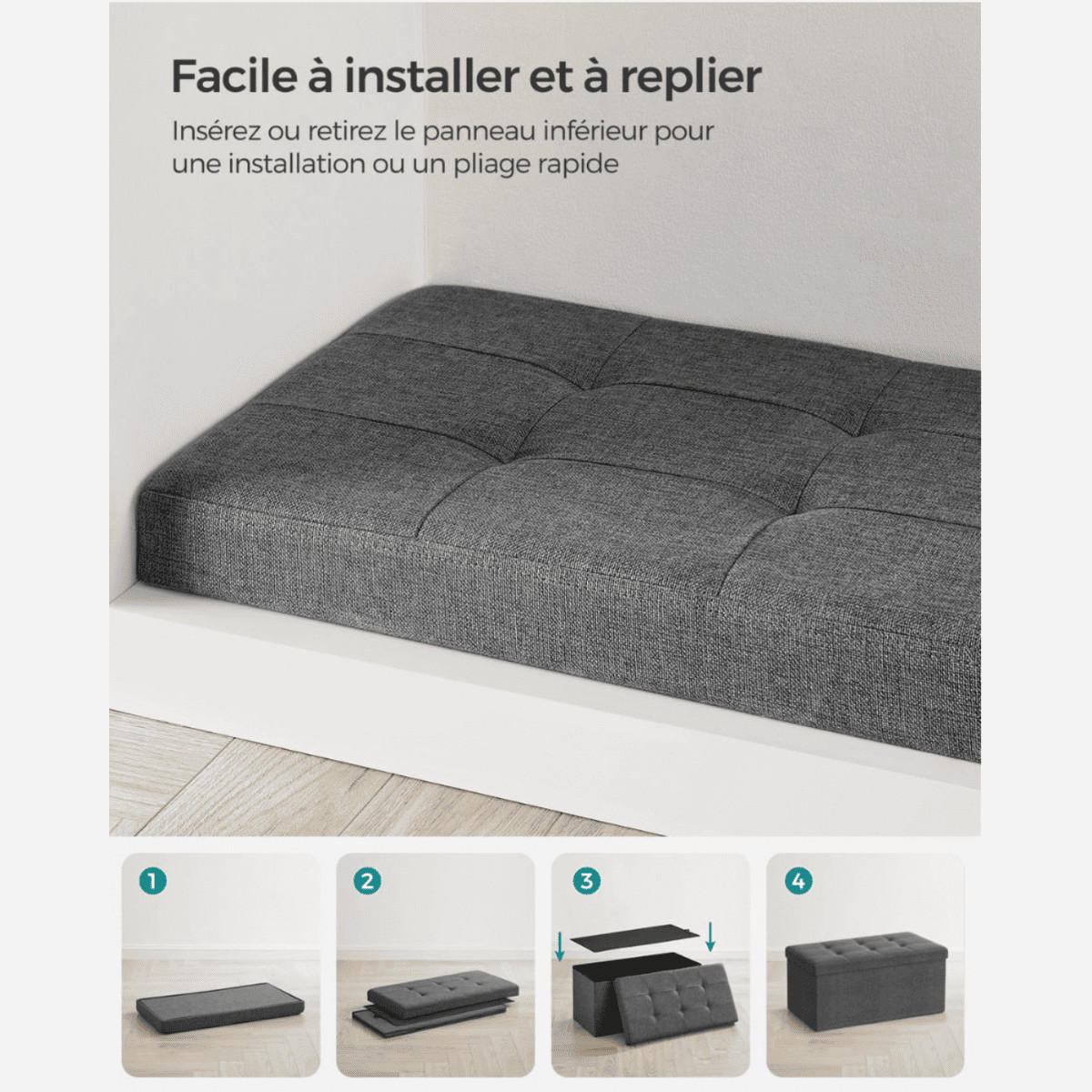 SITZBOX - L76 cm - Dunkelgrau, Holzwerkstoff (38/38/76cm) - Calicosy