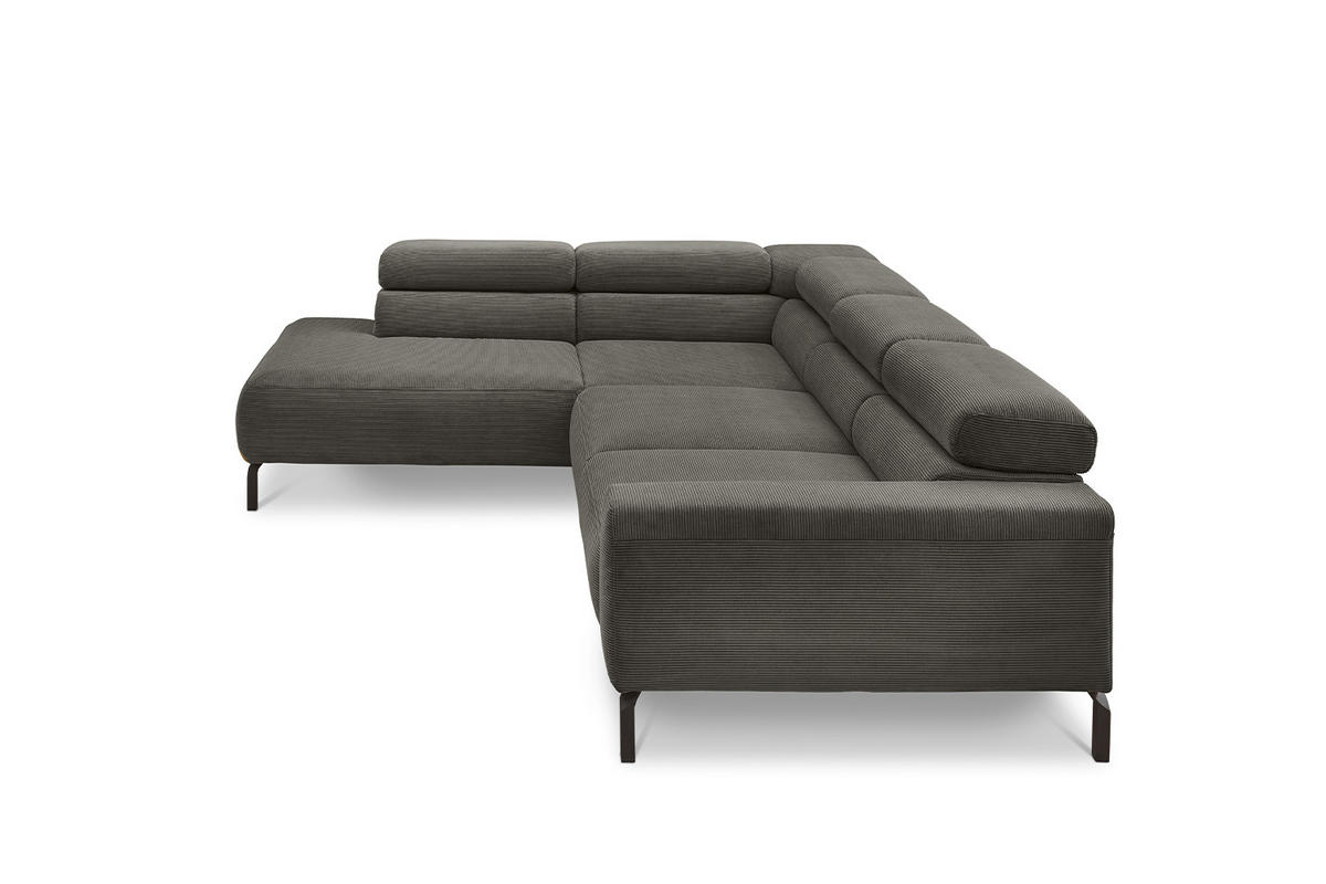 ECKSOFA MIT MOTORISCHEM SITZVORZUG DELIA Anthrazit Cord - Anthrazit/Schwarz, Textil/Metall (276/219cm) - KAWOLA