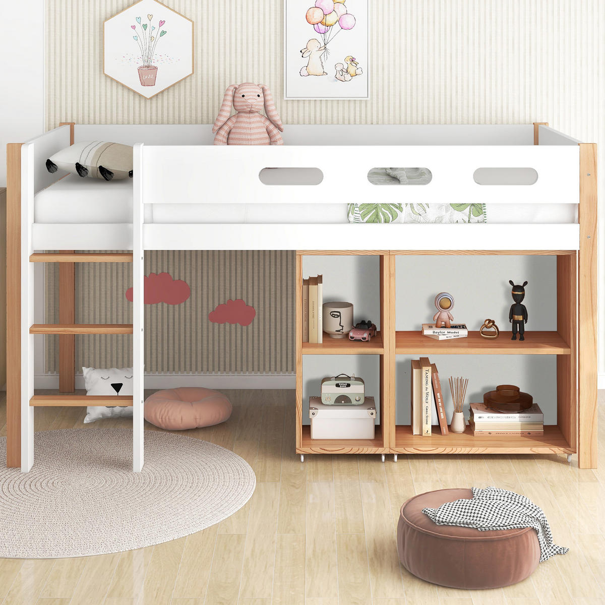 HOCHBETT 90x200 cm Treppe Schrank weiß - Weiß, Holz (90/200cm) - LEBENLANG