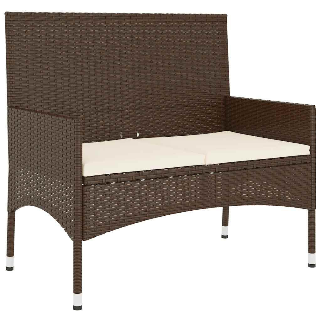 GARTENBANK 2-Sitzer mit Kissen Braun Poly Rattan - Braun, Holz (90/85/51cm) - furnicato