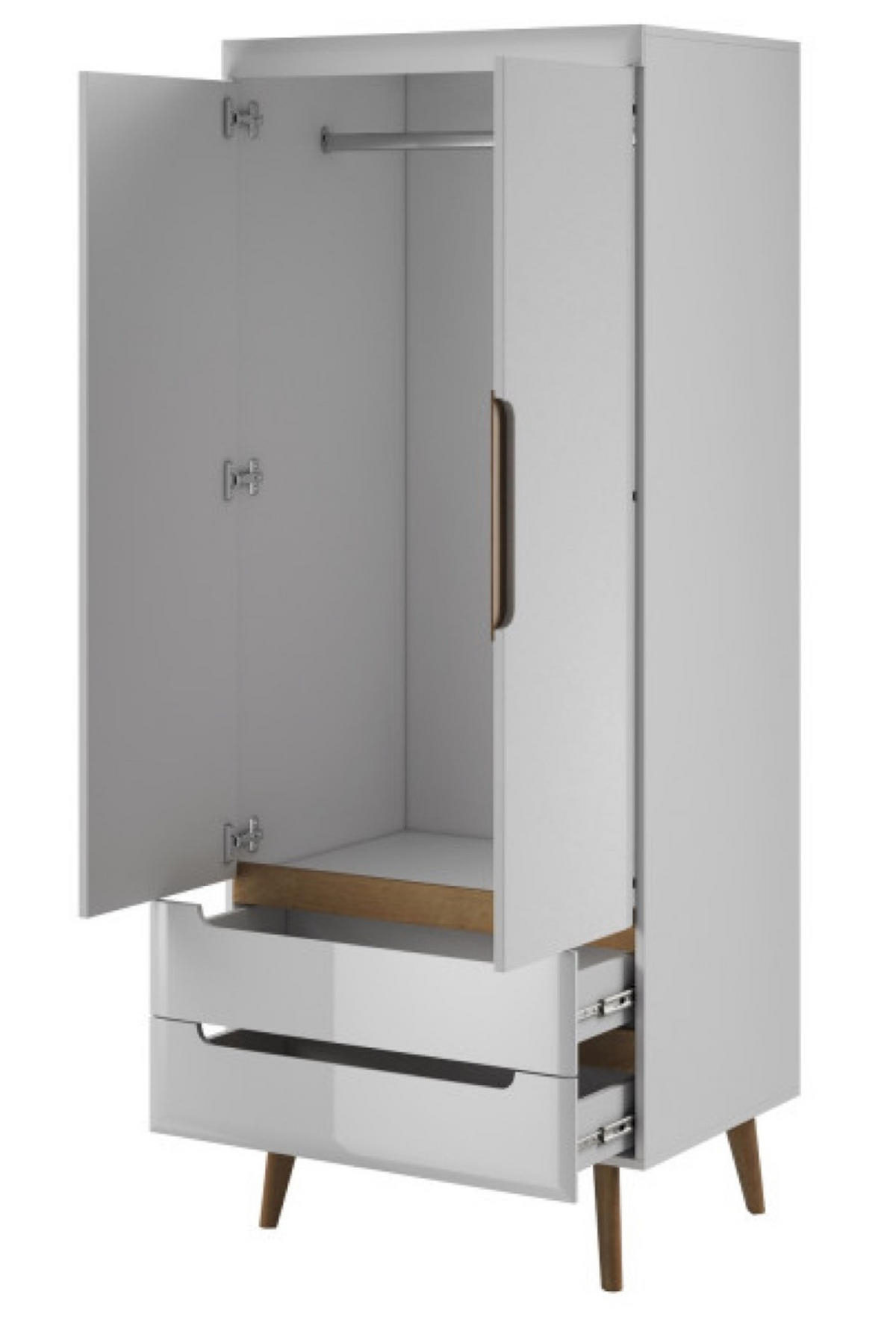 SCHRANK Weiß Riviera Eiche Nordan 2 Türen Mit Massivholzbeinen - Eichefarben/Weiß, Holzwerkstoff (80/197/56cm) - Sepro Meble