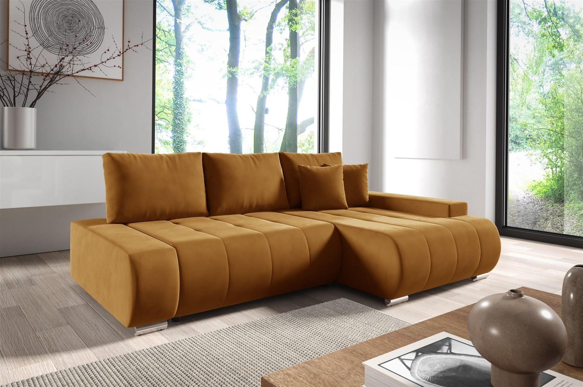 ECKSOFA Elmo - Honig, Holzwerkstoff/Textil (227/153cm) - Fun Möbel