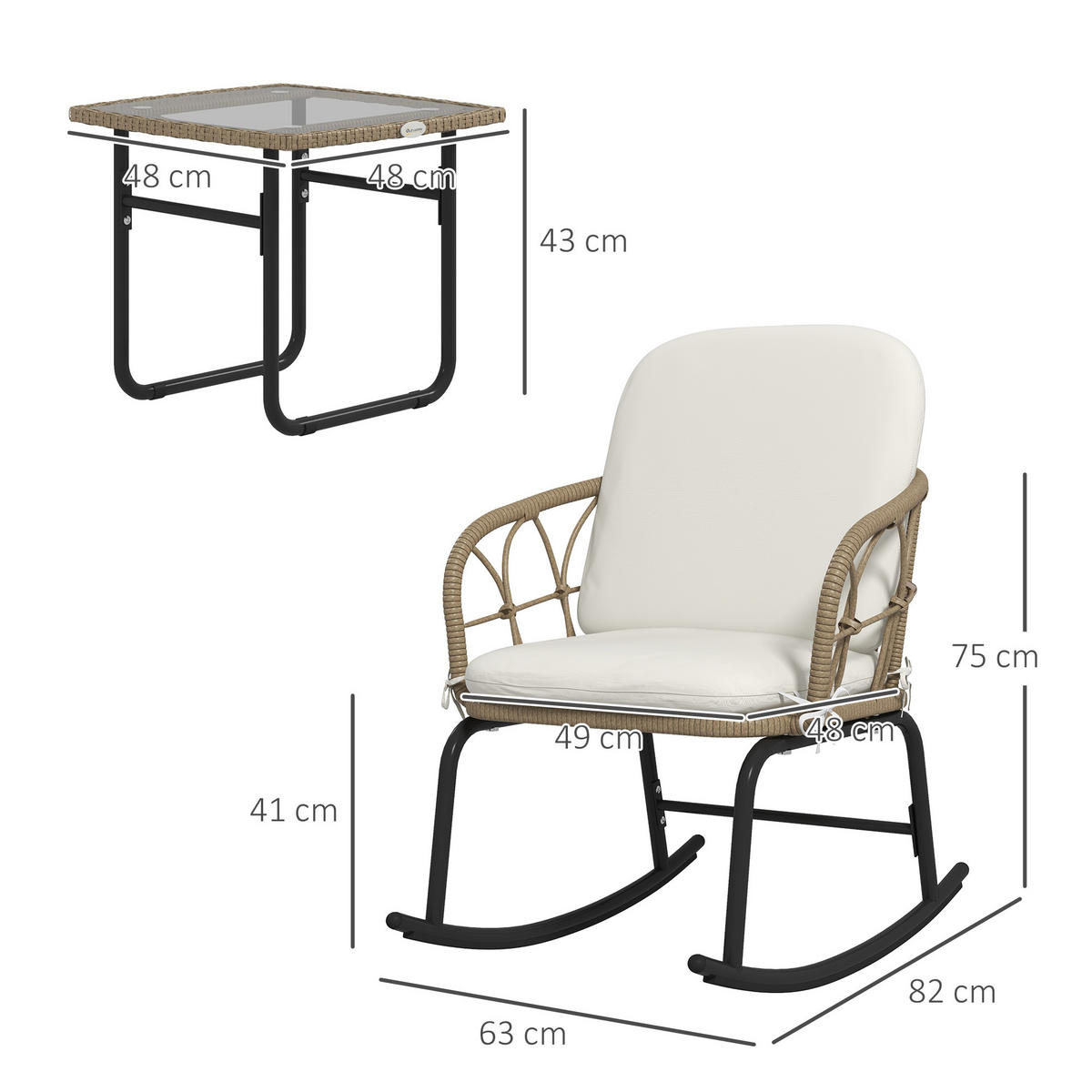 GARTENMÖBEL Set, Stahl, PE, Gelb+Creme - Gelb/Creme, Metall - Outsunny