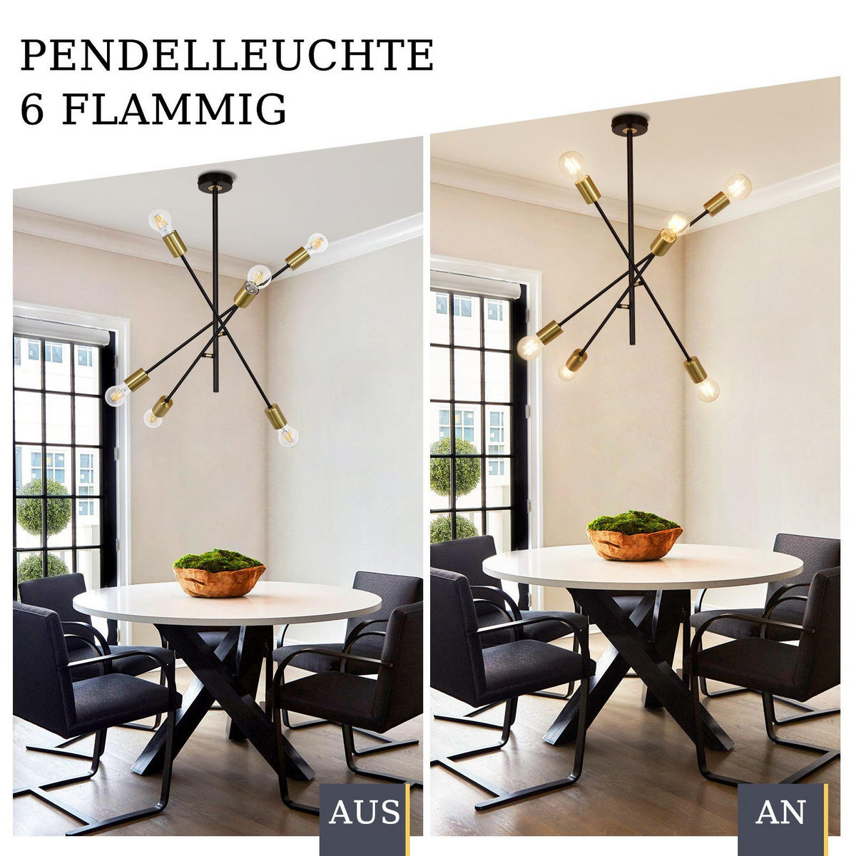 HÄNGELEUCHTE Aura 6-flammig 64/64/63 cm - Goldfarben, Holzwerkstoff (64/64/63cm) - Nettlife