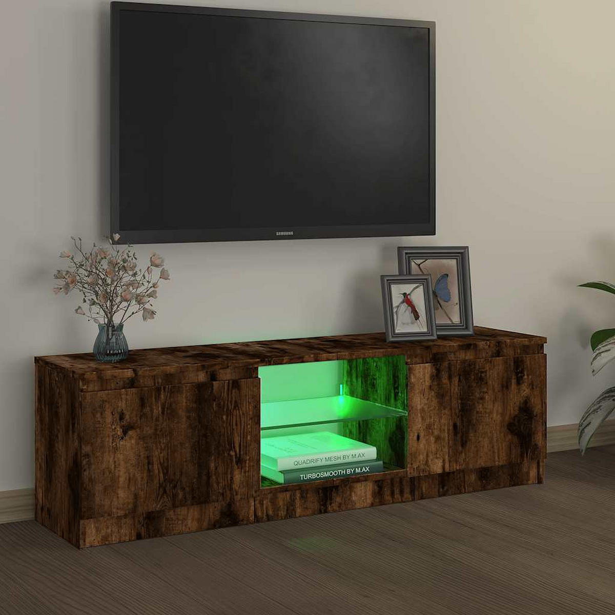 LOWBOARD mit Led-Leuchten 120/30/36 cm aus Holzwerkstoff in Räuchereiche Dekor - Dunkelbraun, Holz (120/36/30cm) - vidaXL