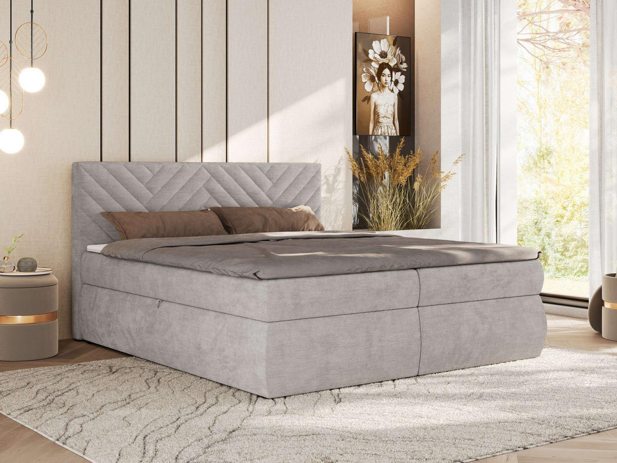 BOXBETT AVERTA 180/200 - Hellgrau Schenille glatt - H4 - Hellgrau, Textil (180/200cm) - MKS