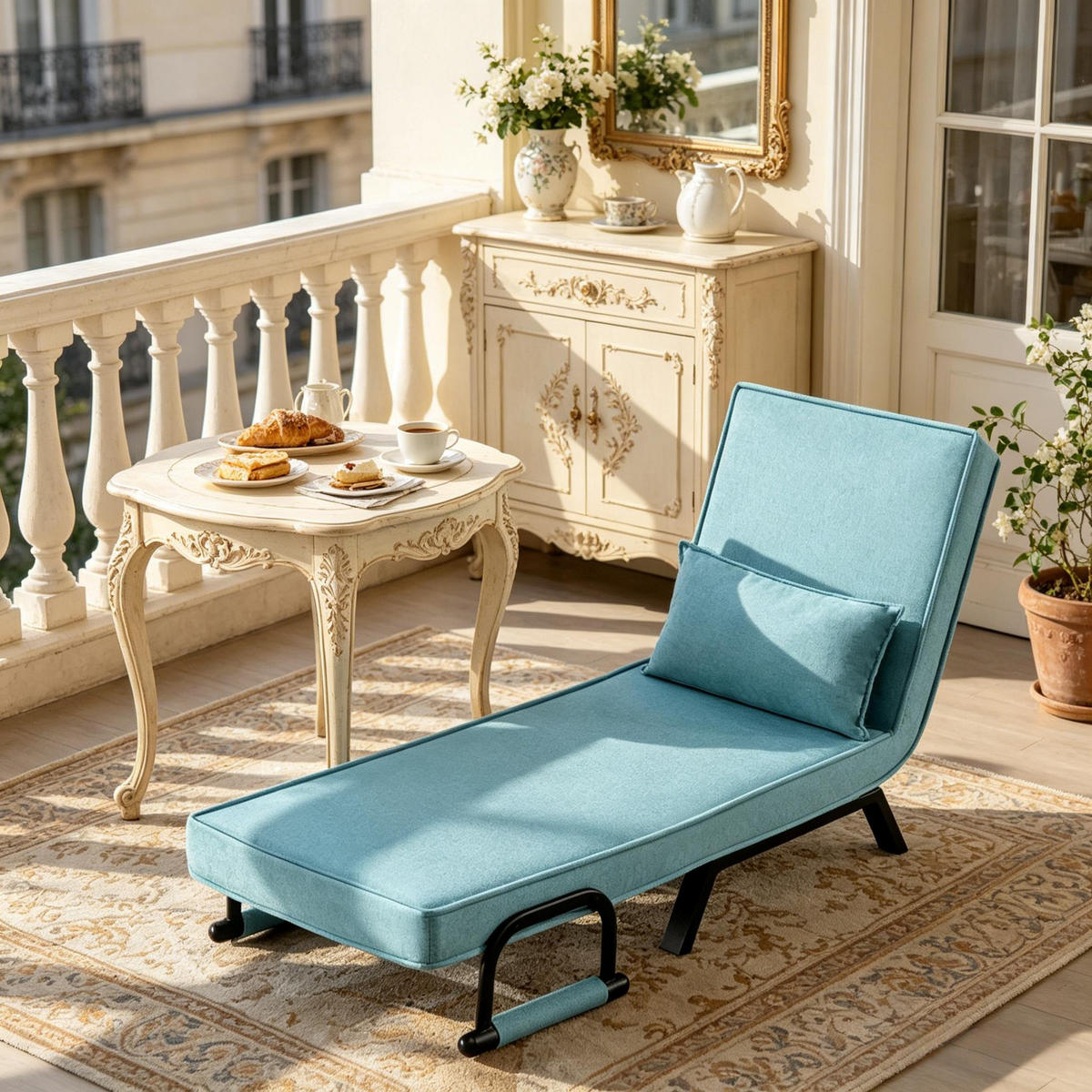 SCHLAFSESSEL 3-in-1, 5-fach verstellbar, DE-42146, Blau - Blau, Metall (75/78/65cm) - ComfortXL