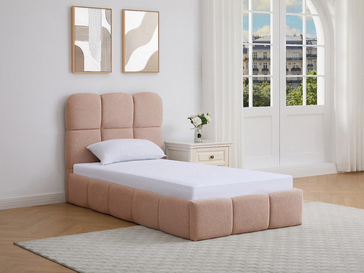 BETT mit Bettkasten - 1 Person - Stoff - Rosa - Pink, Textil (90/190cm) - Vente-Unique