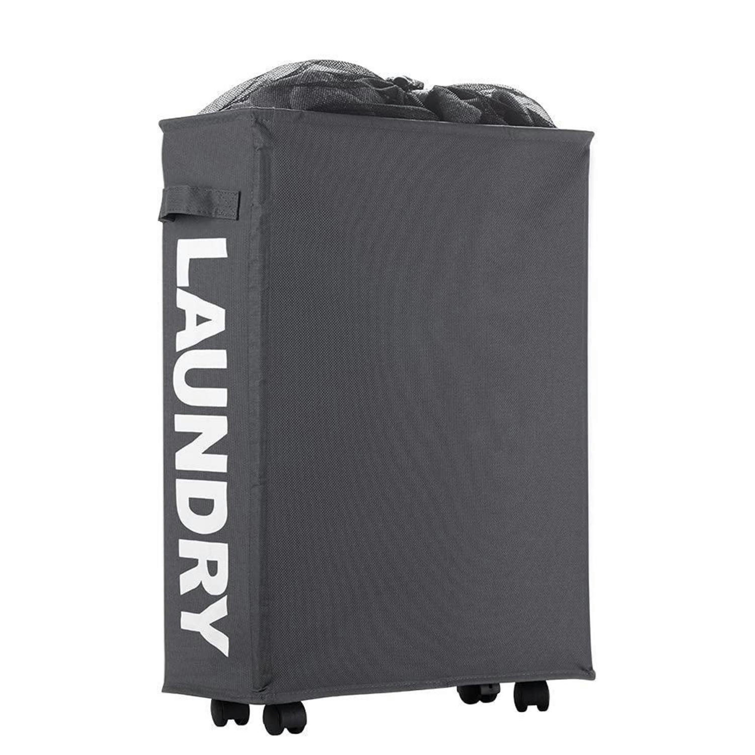 WÄSCHEKORB mit Rädern 40L Dunkelgrau 39x18.5x58cm - Anthrazit, Textil (18.5/57.9/38.9cm)