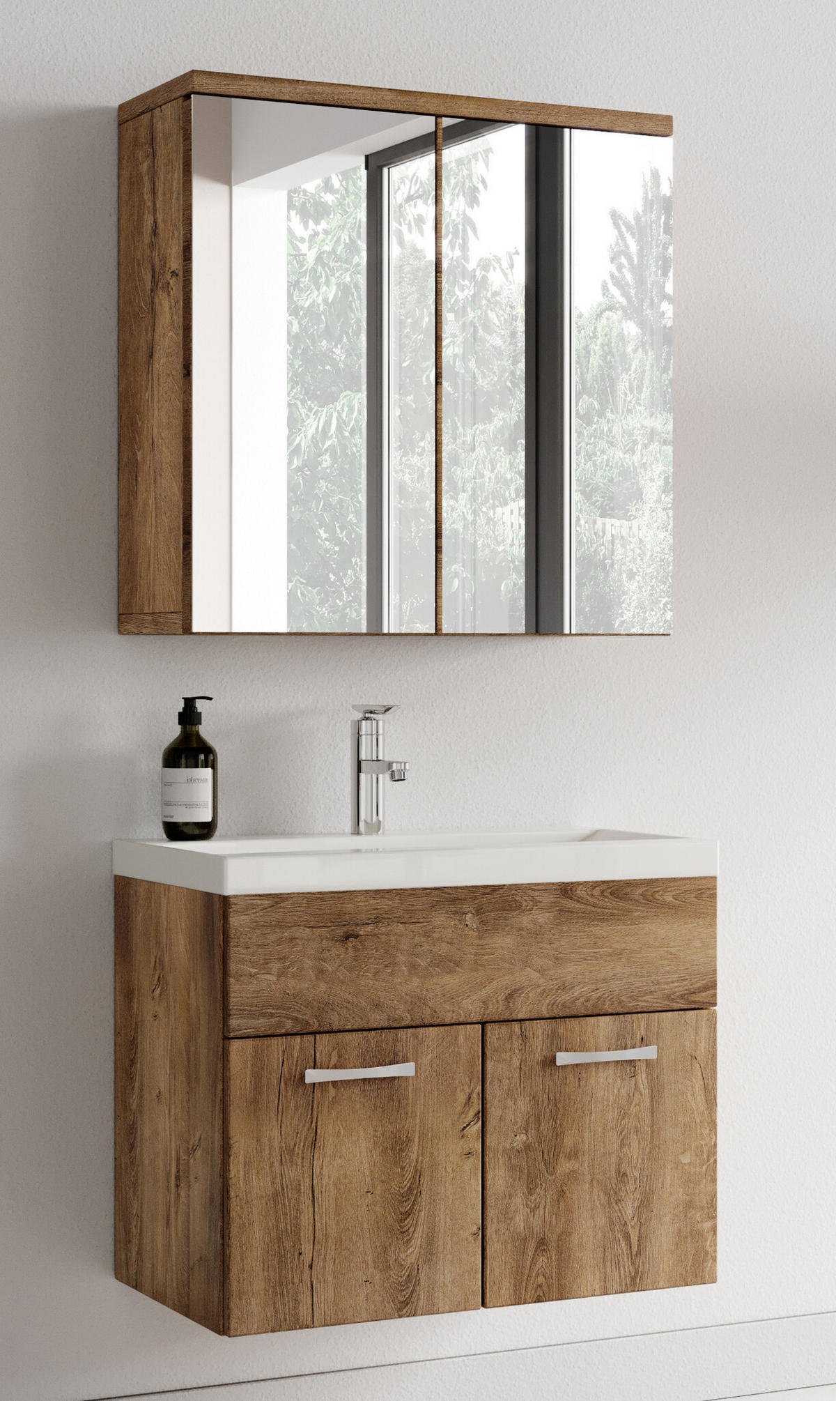 BADMÖBEL-SET Montreal 3 Teile Braun Eiche - 60 x 35 x 51 cm - Eichefarben/Braun, Holz (60/53/35cm) - Badplaats