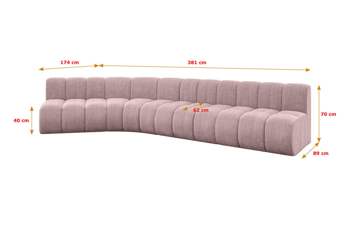 ECKSOFA modulares Sofa Montra-L2 - 381x174x70 cm Rosa - Rosa, Holzwerkstoff/Textil (381/174cm) - ALTDECOR