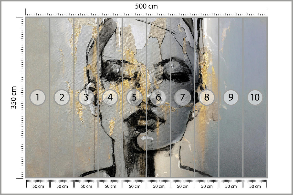 FOTOTAPETE für Wohnzimmer Frau Abstraktes Porträt Beton Modern Gold 500x350 - Gelb/Goldfarben, Papier (500/350cm) - Muralo