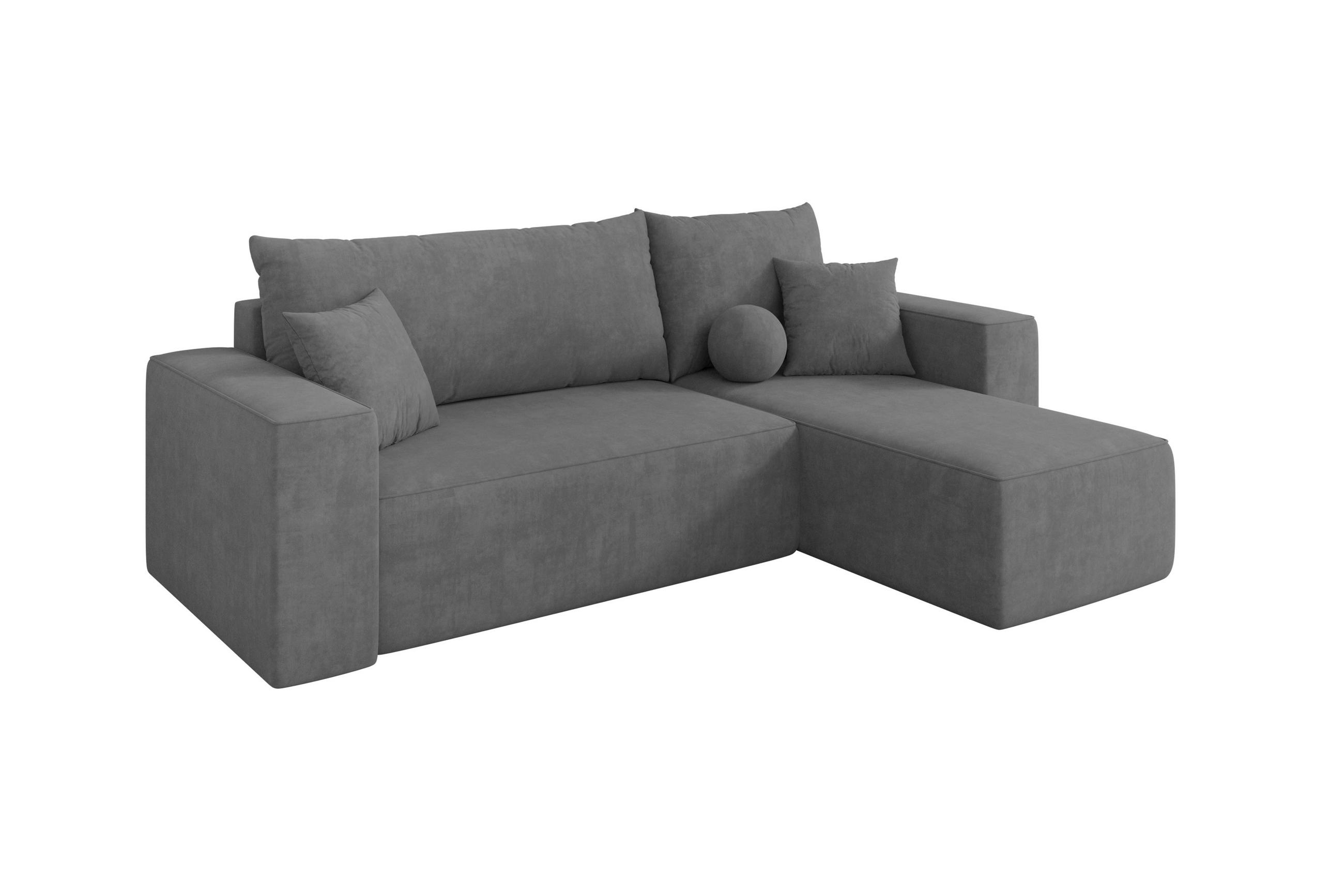 ALTDECOR ROHOVÁ SEDAČKA s funkcí spaní, otoman vpravo SENO-L 249x139x85 šedá velur
