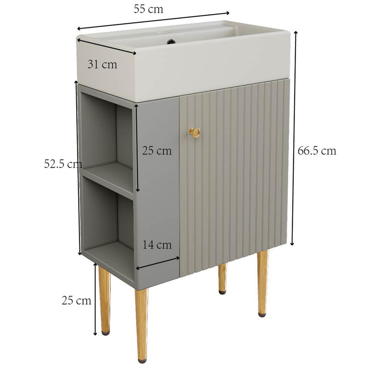 WASCHTISCHKOMBI Hellgrau mit Keramikbecken - Grau, Holzwerkstoff (55/91/31cm) - Urban Meuble